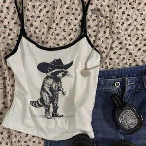 Cowboy Raccoon Graphic Cami Top - Size L